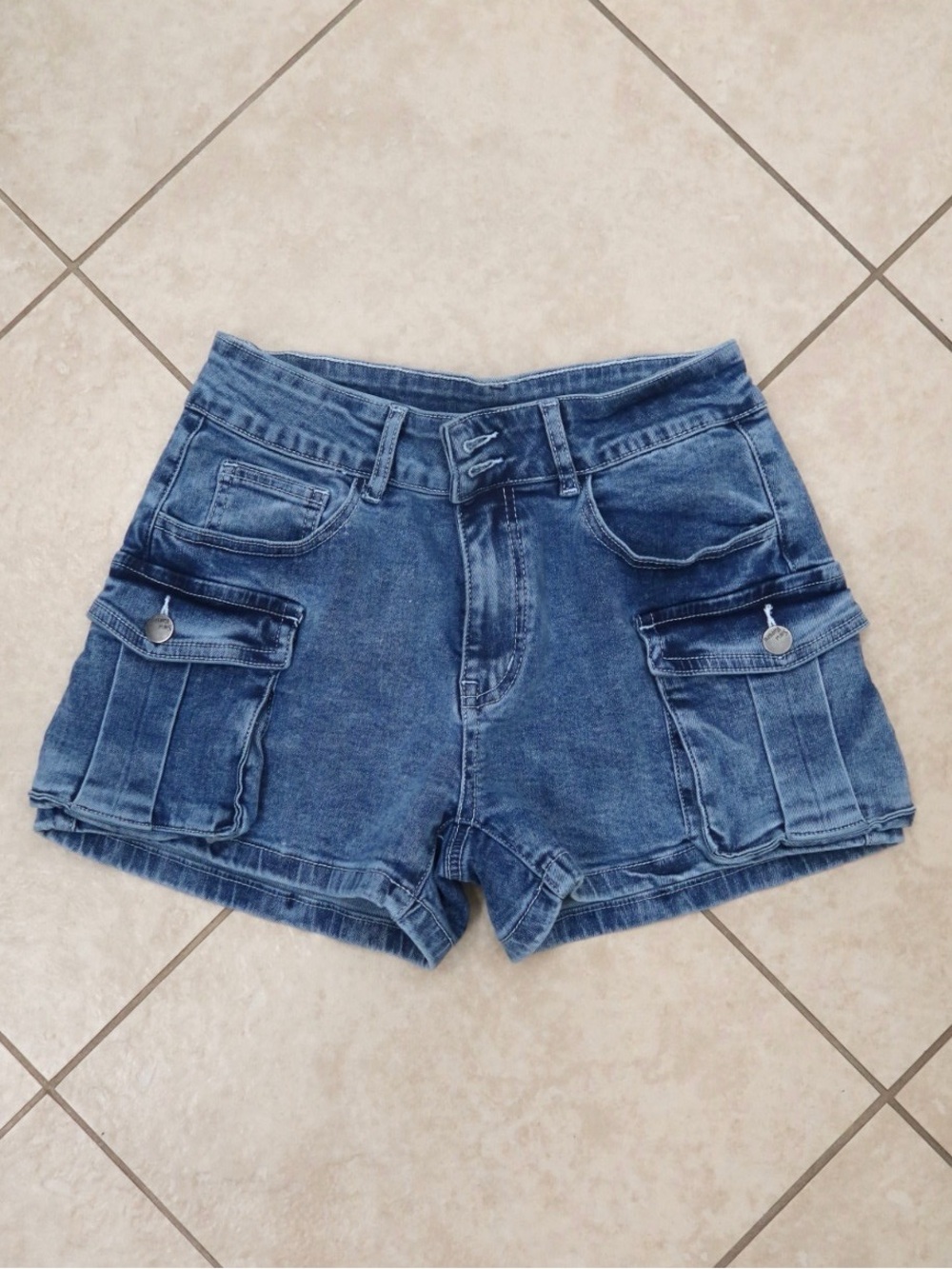 Women's Denim Cargo Shorts - Blue